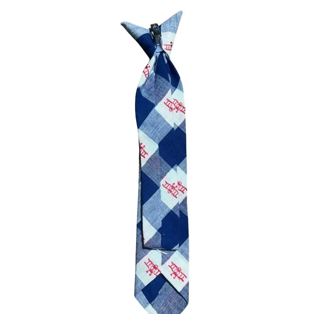 Boys blue clip on tie featuring a plane